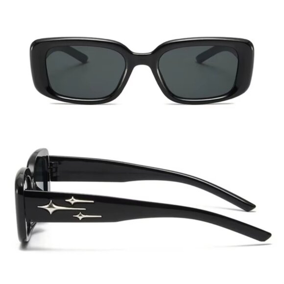 Y2K Retro Square Frame Glasses – Unisex Trendy Eyewear w/ Star Temple Detail - Picture 2 of 4